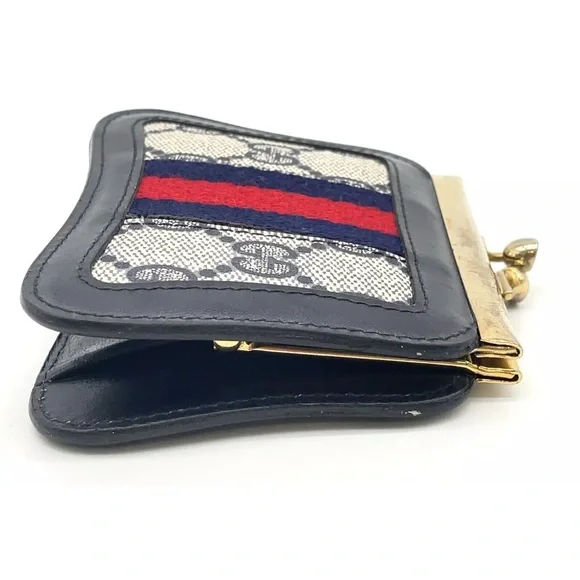 Auth Gucci GG Canvas Navy Blue Sherry Line Coin Case /Wallet W/Box - Picture 6 of 15